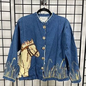 Embroidered denim jacket with Horses by Tantrums